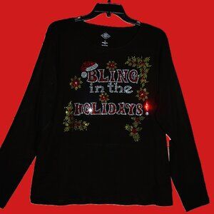 Christmas Bling In Holidays rhinestone long sleeved shirt XS S M L XL XXL 1X2X…